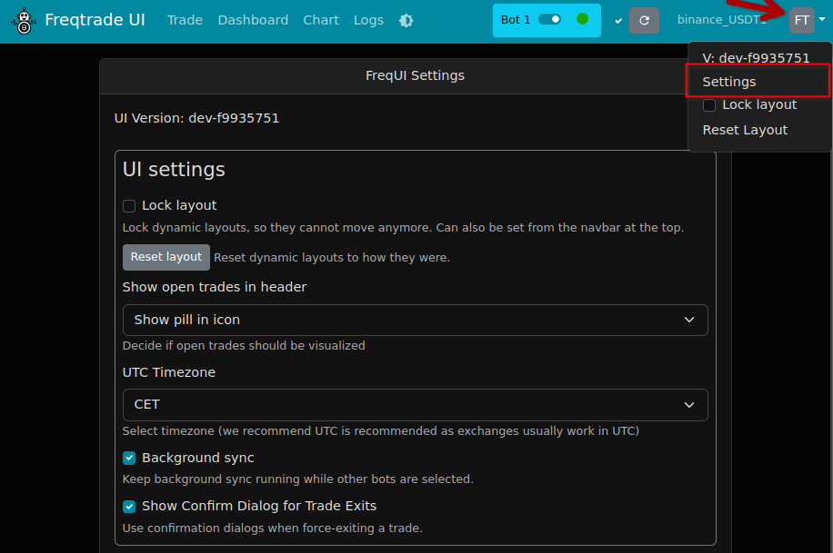 FreqUI - 设置界面