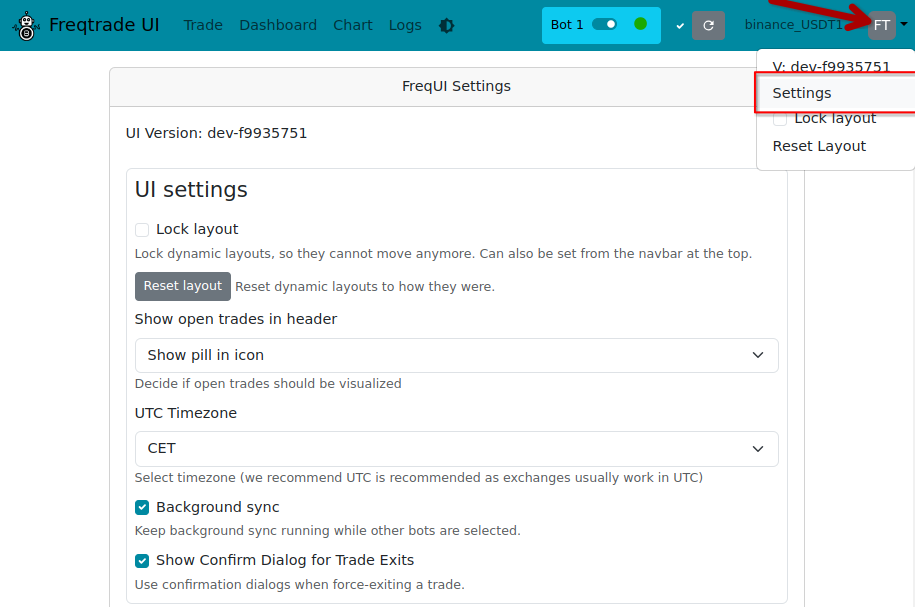 FreqUI - 设置界面